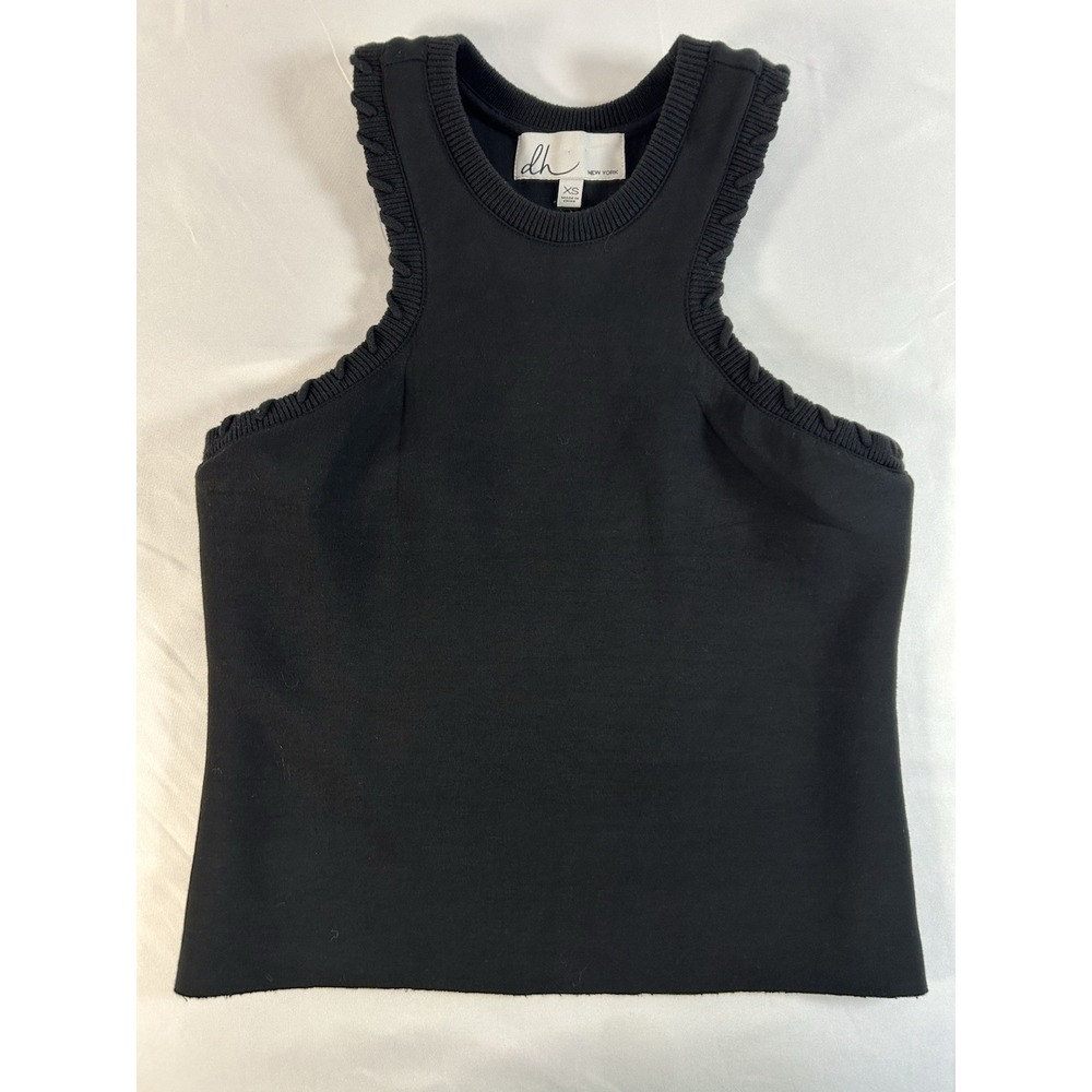 dh New York Women Tank Top Sz XS Black Braided Trim Detail Chic Summer Festival
